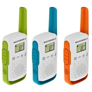 Motorola Triple pack T42 radios, green/orange/blue